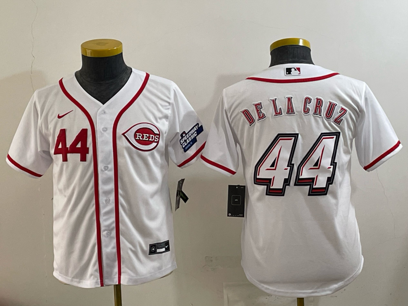youth Cincinnati Reds #44 Delacruz White Nike MLB 2025 Jersey 001